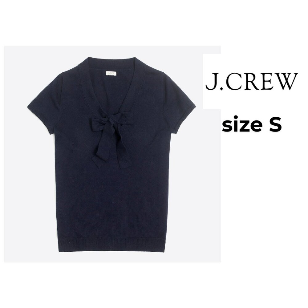 J. Crew Dark Blue Short Sleeve Top with Tie